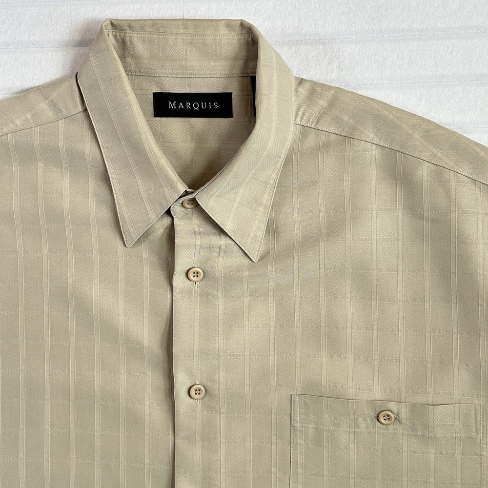 Marquis Beige Jacquard Short Sleeve Button Shirt - Men's XL Polynosic Blend EUC